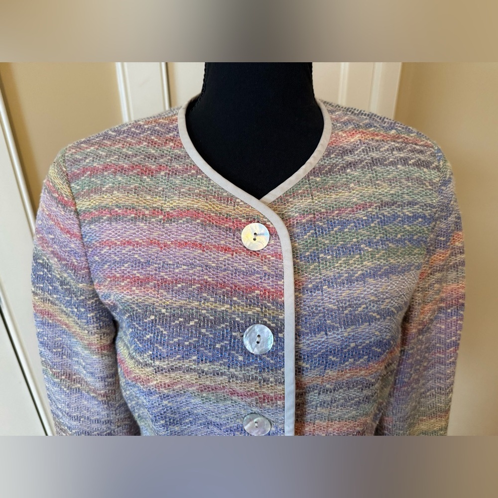 Lafayette 148 Jacket Blazer Pink Green Yellow Cotton Blend Women’s Size 6 - Picture 4 of 16